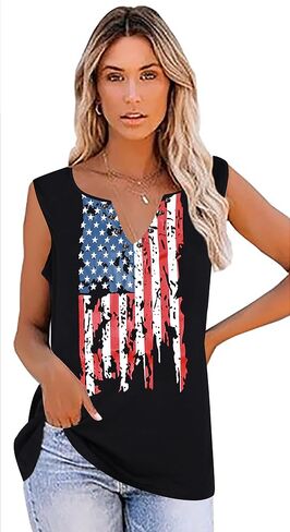 Flag Tank Top Women American Flag Star Striped Shirts 4th of July Shirt Patriotic tee Ring Hole V Neck Tank Tops in Saudi Arabia