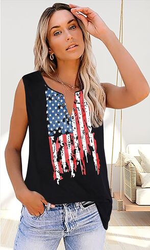 Flag Tank Top Women American Flag Star Striped Shirts 4th of July Shirt Patriotic tee Ring Hole V Neck Tank Tops in Saudi Arabia