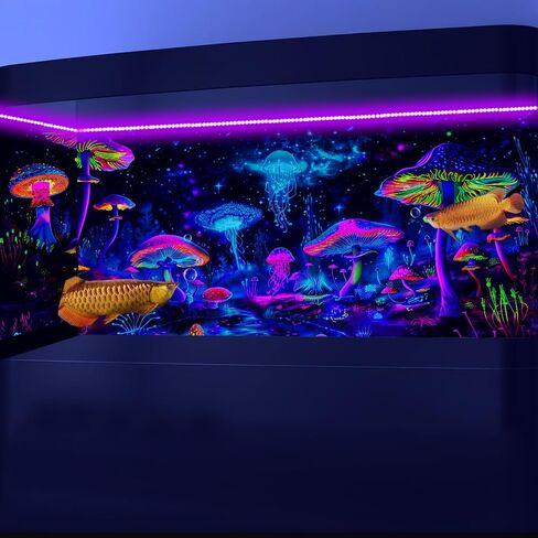 48X24IN Blacklight الفطر قنديل البحر حوض السمك خلفية الأشعة فوق البنفسجية رد الفعل خلفية السماء المرصعة بالنجوم تررم الخلفية مع 10 إيفا الشريط على الوجهين in Kuwait