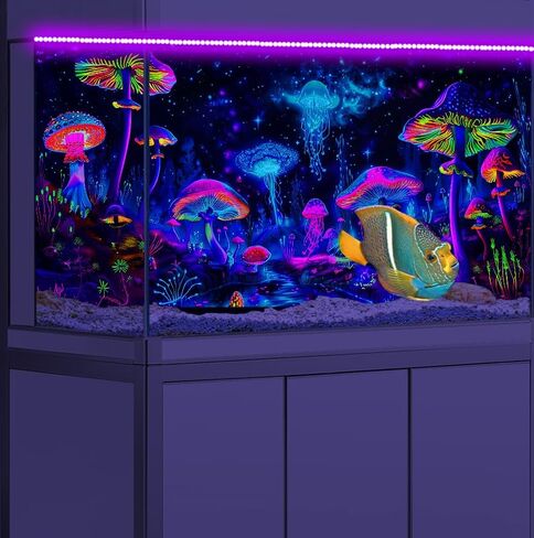 48X24IN Blacklight الفطر قنديل البحر حوض السمك خلفية الأشعة فوق البنفسجية رد الفعل خلفية السماء المرصعة بالنجوم تررم الخلفية مع 10 إيفا الشريط على الوجهين in Kuwait