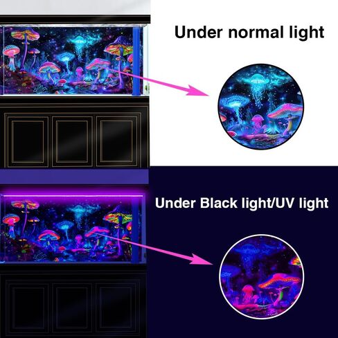 48X24IN Blacklight الفطر قنديل البحر حوض السمك خلفية الأشعة فوق البنفسجية رد الفعل خلفية السماء المرصعة بالنجوم تررم الخلفية مع 10 إيفا الشريط على الوجهين in Kuwait