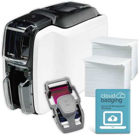 Zebra ZC100 LT ID Card Printer - Complete Supplies Package with CloudBadging Software, Blank Cards, and Ribbon in Saudi Arabia