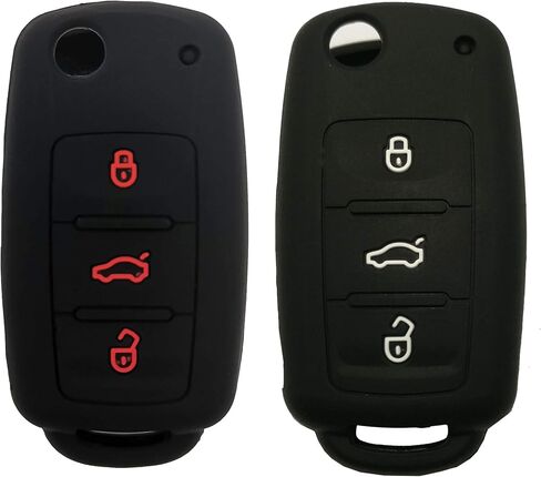 Key Fob Cover Case Protector Fit for VW Volkswagen Golf Passat Beetle Jetta 3 Buttons Keyless Entry Remote Fob Skin Jacket Holder Key Protection Case Bag (1 Black with Red + 1 Black with White) in Saudi Arabia