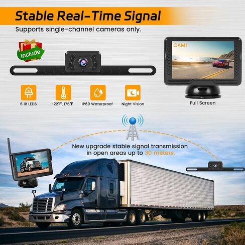 RV Backup Camera Wireless, 5 Inch Monitor No Drilling Hitch Truck Rear View Camera, Waterproof IR Night Vision Car Rear Camera System with Stable Digital Signal for Truck, SUV, Van, Trailer in Saudi Arabia