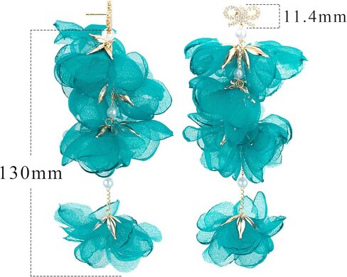 18K Gold Plated plastic Pearl Zircon Organza Flower Earrings for Girls, Kids Birthday Party, Wedding Gift (YMXA00708) in Saudi Arabia
