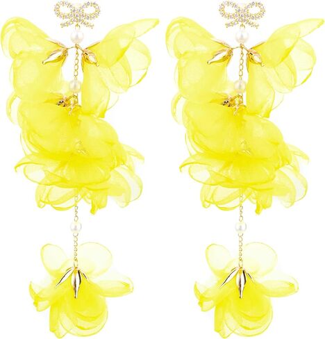 18K Gold Plated plastic Pearl Zircon Organza Flower Earrings for Girls, Kids Birthday Party, Wedding Gift (YMXA00708) in Saudi Arabia
