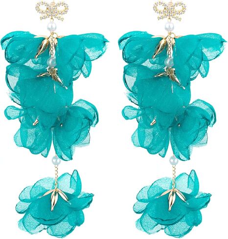 18K Gold Plated plastic Pearl Zircon Organza Flower Earrings for Girls, Kids Birthday Party, Wedding Gift (YMXA00708) in Saudi Arabia