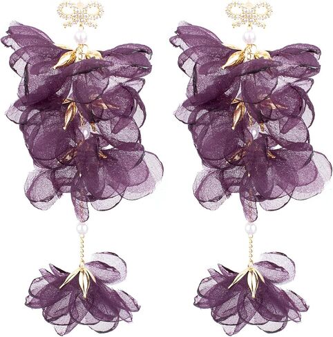 18K Gold Plated plastic Pearl Zircon Organza Flower Earrings for Girls, Kids Birthday Party, Wedding Gift (YMXA00708) in Saudi Arabia