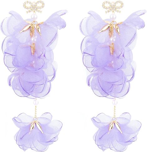 18K Gold Plated plastic Pearl Zircon Organza Flower Earrings for Girls, Kids Birthday Party, Wedding Gift (YMXA00708) in Saudi Arabia