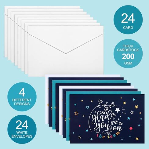 24 Sets Welcome to the Team Cards for Employees with Envelopes So Glad You're on the Team Gifts Appreciation Thank You Encouragement Business Work Greeting Cards for Gratitude Recognition(Classic) in Saudi Arabia