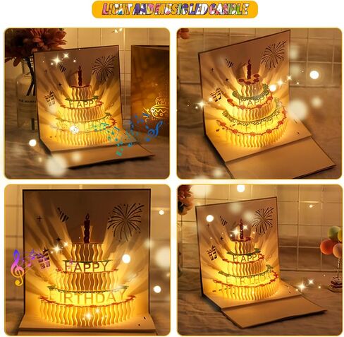 بطاقات عيد ميلاد منبثقة ثلاثية الأبعاد، قابلة للنفخ على شكل شمعة على شكل شمعة، موسيقى عيد ميلاد سعيد، بطاقات بريدية منبثقة، بطاقات تهنئة، أفكار هدايا للنساء والرجال والأم والزوجة والزوج والأخت والصبي والفتاة والصديق، in Kuwait