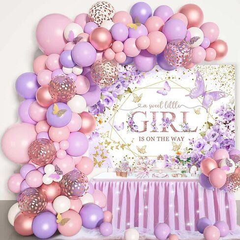 sensfun فراشة استحمام الطفل خلفية فتاة صغيرة حلوة على الطريق خلفية التصوير الفوتوغرافي الأرجواني فراشة الأزهار الأميرة استحمام الطفل زينة راية لوازم الحفلات التقاط الصور الدعائم 7x5ft in Kuwait