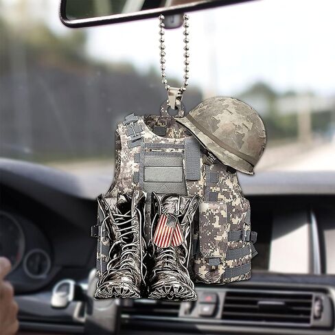 Talataca Veteran Soldier Backpack Boots Military Army 2D Flat Car Rear View Mirror Accessories Christmas Tree Ornament Decoration Hanging Charm Interior Rearview Pendant Decor Gift in Saudi Arabia