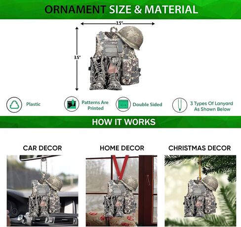 Talataca Veteran Soldier Backpack Boots Military Army 2D Flat Car Rear View Mirror Accessories Christmas Tree Ornament Decoration Hanging Charm Interior Rearview Pendant Decor Gift in Saudi Arabia