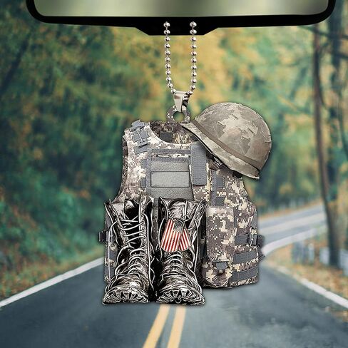 Talataca Veteran Soldier Backpack Boots Military Army 2D Flat Car Rear View Mirror Accessories Christmas Tree Ornament Decoration Hanging Charm Interior Rearview Pendant Decor Gift in Saudi Arabia