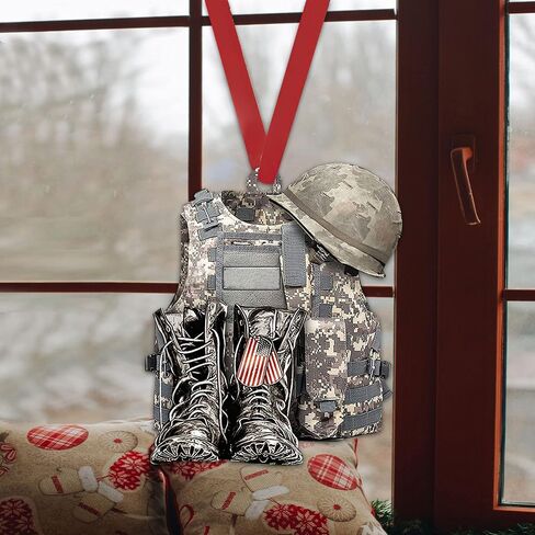 Talataca Veteran Soldier Backpack Boots Military Army 2D Flat Car Rear View Mirror Accessories Christmas Tree Ornament Decoration Hanging Charm Interior Rearview Pendant Decor Gift in Saudi Arabia
