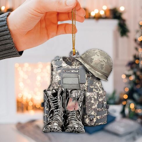 Talataca Veteran Soldier Backpack Boots Military Army 2D Flat Car Rear View Mirror Accessories Christmas Tree Ornament Decoration Hanging Charm Interior Rearview Pendant Decor Gift in Saudi Arabia