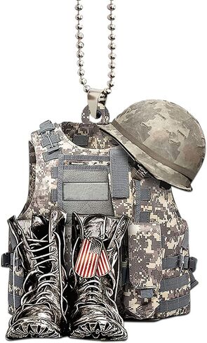 Talataca Veteran Soldier Backpack Boots Military Army 2D Flat Car Rear View Mirror Accessories Christmas Tree Ornament Decoration Hanging Charm Interior Rearview Pendant Decor Gift in Saudi Arabia