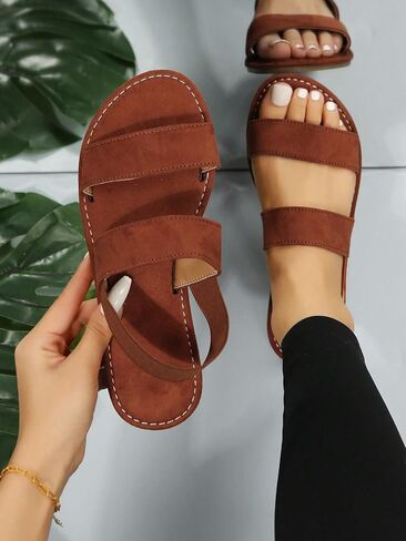OYOANGLE Women's Two Straps Elastic Ankle Strap Flats Sandals Open Toe Solid Comfortable Slides Sandals in Saudi Arabia