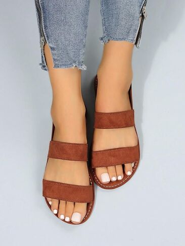 OYOANGLE Women's Two Straps Elastic Ankle Strap Flats Sandals Open Toe Solid Comfortable Slides Sandals in Saudi Arabia