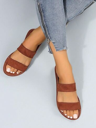 OYOANGLE Women's Two Straps Elastic Ankle Strap Flats Sandals Open Toe Solid Comfortable Slides Sandals in Saudi Arabia