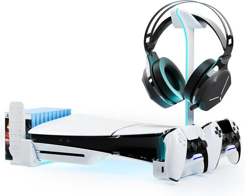 Horizontal Stand for Ps5 Slim Disc & Digital Console, Playstation 5 Slim Stand with Dual Controller Charger and 7 RGB Light, PS5 Slim Accessories for 2023 PS5 Slim Console (NOT Fit 2020 PS5), White in Saudi Arabia