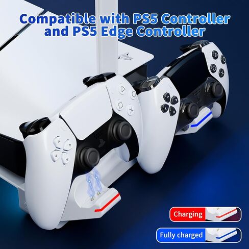 Horizontal Stand for Ps5 Slim Disc & Digital Console, Playstation 5 Slim Stand with Dual Controller Charger and 7 RGB Light, PS5 Slim Accessories for 2023 PS5 Slim Console (NOT Fit 2020 PS5), White in Saudi Arabia