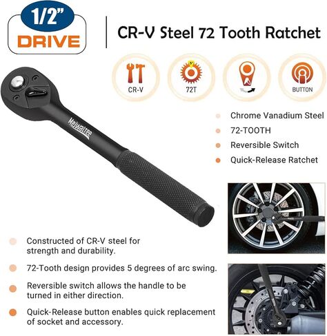 Meiwaltee 1/2-Inch Drive Metric Shallow impact Socket Set,16 PCS Metric 10-24mm Set,Includes 72-Tooth Ratchet and 3'' Extension Bar,Cr-V, 6 Point in Kuwait