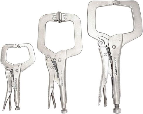 MAXPOWER Heavy Duty Locking C-Clamp Set 6-Inch, 9-Inch,11-Inch, 3-Piece Locking Pliers Nickel Plated C Pliers With Regular Tip and Swivel Pads in Saudi Arabia