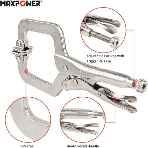 MAXPOWER Heavy Duty Locking C-Clamp Set 6-Inch, 9-Inch,11-Inch, 3-Piece Locking Pliers Nickel Plated C Pliers With Regular Tip and Swivel Pads in Saudi Arabia