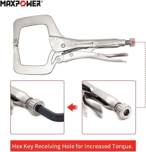 MAXPOWER Heavy Duty Locking C-Clamp Set 6-Inch, 9-Inch,11-Inch, 3-Piece Locking Pliers Nickel Plated C Pliers With Regular Tip and Swivel Pads in Saudi Arabia