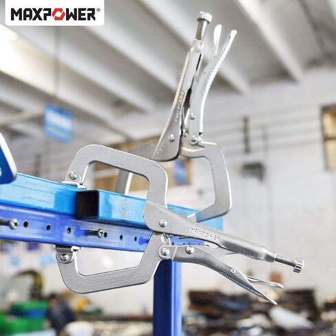 MAXPOWER Heavy Duty Locking C-Clamp Set 6-Inch, 9-Inch,11-Inch, 3-Piece Locking Pliers Nickel Plated C Pliers With Regular Tip and Swivel Pads in Saudi Arabia
