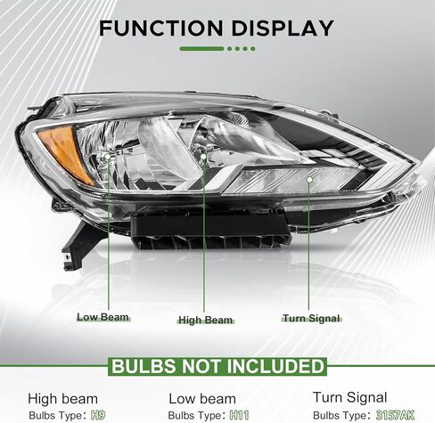 مصباح أمامي هالوجين متوافق مع 2016 2017 2018 2019 Nissan Sentra بديل مباشر للمصابيح الأمامية السوداء NI2503244 (جانب الركاب) in Kuwait