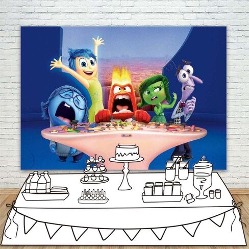 Inside Out Birthday Backdrop 7x5ft Vinyl Inside Out Themed Party Supplies Decorations Cake Table Decor Banner Room Wall Poster Picture Photoshoot Video Drapes Booth Props in Saudi Arabia