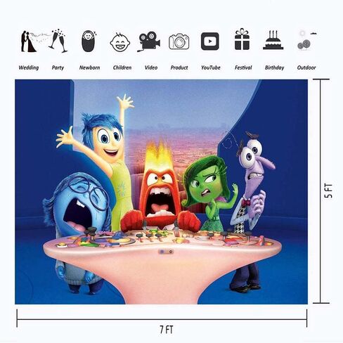 Inside Out Birthday Backdrop 7x5ft Vinyl Inside Out Themed Party Supplies Decorations Cake Table Decor Banner Room Wall Poster Picture Photoshoot Video Drapes Booth Props in Saudi Arabia