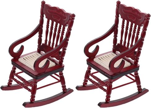 Ibasenice 2 قطعة كرسي خشبي صغير لبيت الدمى كراسي هزازة خشبية صغيرة نموذج لـ 1: 12 ملحقات تزيين أثاث بيت الدمى in Kuwait