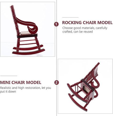 Ibasenice 2 قطعة كرسي خشبي صغير لبيت الدمى كراسي هزازة خشبية صغيرة نموذج لـ 1: 12 ملحقات تزيين أثاث بيت الدمى in Kuwait