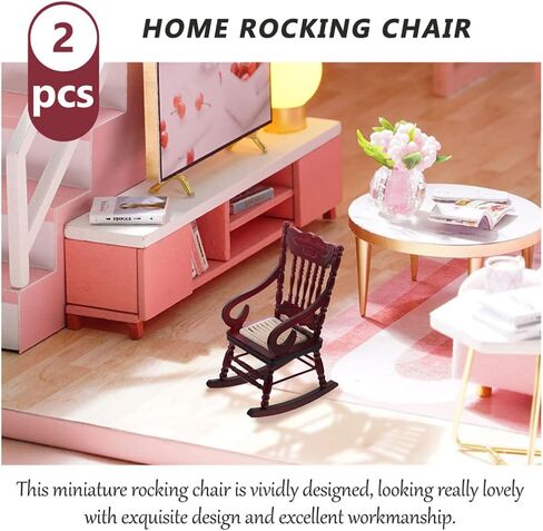 Ibasenice 2 قطعة كرسي خشبي صغير لبيت الدمى كراسي هزازة خشبية صغيرة نموذج لـ 1: 12 ملحقات تزيين أثاث بيت الدمى in Kuwait