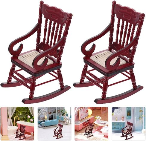 Ibasenice 2 قطعة كرسي خشبي صغير لبيت الدمى كراسي هزازة خشبية صغيرة نموذج لـ 1: 12 ملحقات تزيين أثاث بيت الدمى in Kuwait