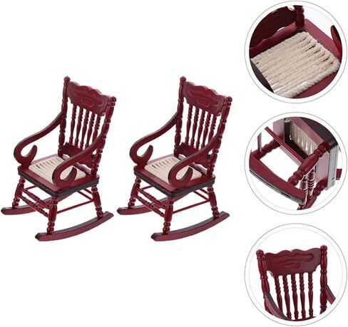 Ibasenice 2 قطعة كرسي خشبي صغير لبيت الدمى كراسي هزازة خشبية صغيرة نموذج لـ 1: 12 ملحقات تزيين أثاث بيت الدمى in Kuwait