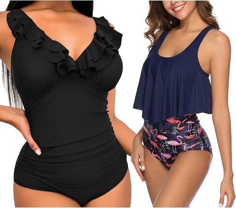 بدلة سباحة نسائية مكشكشة مكونة من قطعتين وملابس سباحة من قطعة واحدة in Kuwait