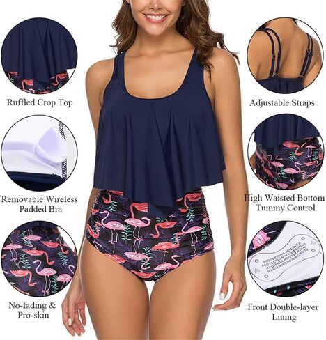 بدلة سباحة نسائية مكشكشة مكونة من قطعتين وملابس سباحة من قطعة واحدة in Kuwait