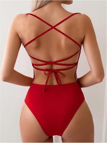 MakeMeChic Women's One Piece Swimsuit Tie Back Lace Up Tummy Control Bathing Suit in Saudi Arabia