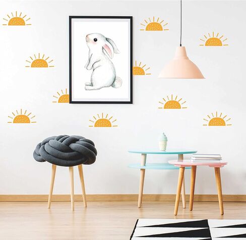 Sun Pattern Wall Decal, Half Sun Style Wall Sticker, Nursery Wall Sticker, Kids Room Wall Decor, Vinyl Wall Decoration for Bedroom A5 (Dark Yellow) in Saudi Arabia
