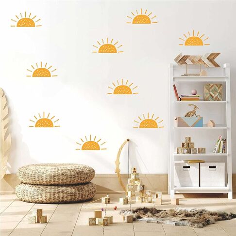 Sun Pattern Wall Decal, Half Sun Style Wall Sticker, Nursery Wall Sticker, Kids Room Wall Decor, Vinyl Wall Decoration for Bedroom A5 (Dark Yellow) in Saudi Arabia