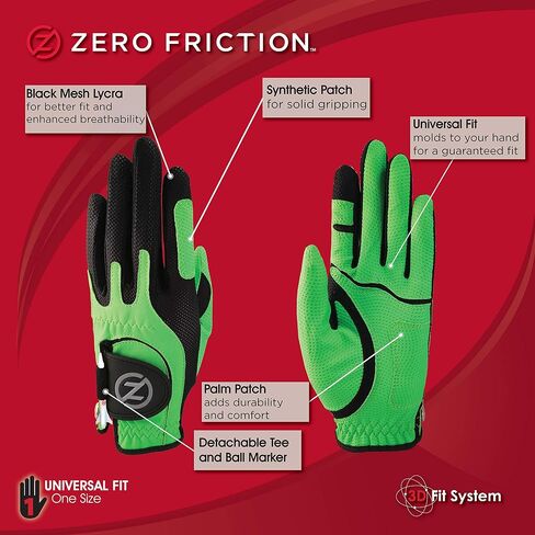 Zero Friction Junior Compression-Fit Synthetic Golf Gloves, Universal Fit One Size in Kuwait