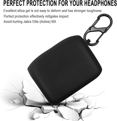 Protective Silicone Cover for Jabra Elite (Active) 65t Charging Case, Portable Carrying Cases with Carabiner Keychain (Black) in Saudi Arabia
