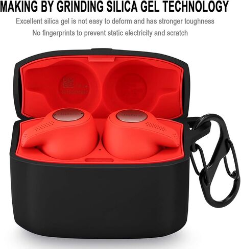 Protective Silicone Cover for Jabra Elite (Active) 65t Charging Case, Portable Carrying Cases with Carabiner Keychain (Black) in Saudi Arabia