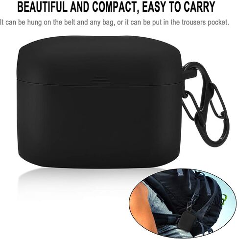 Protective Silicone Cover for Jabra Elite (Active) 65t Charging Case, Portable Carrying Cases with Carabiner Keychain (Black) in Saudi Arabia