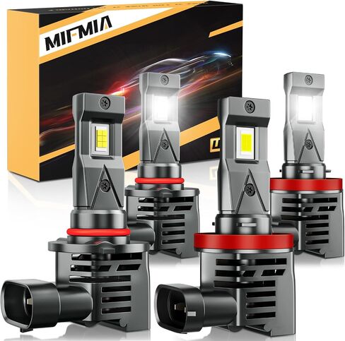 9005/HB3 H11/H8/H9 LED Bulbs Combo, 60000LM 900% Brighter 6500K Cool White Backup LED Exterior Lights, 1:1 Size H11 9005 LED Bulbs Plug-N-Play, Pack of 4 in Saudi Arabia